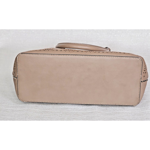 Kelly And Katie Purse Taupe Tan Beige Handbag Tote Shoulder Strap Laser Cut Gold - Picture 5 of 10